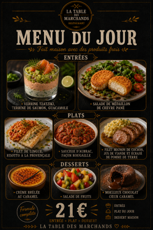 Menu Jour restaurant La Table des Marchands Calvisson