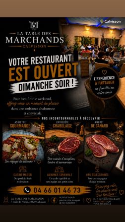 Ouvert Dimanche Soir La Table des Marchands Calvisson